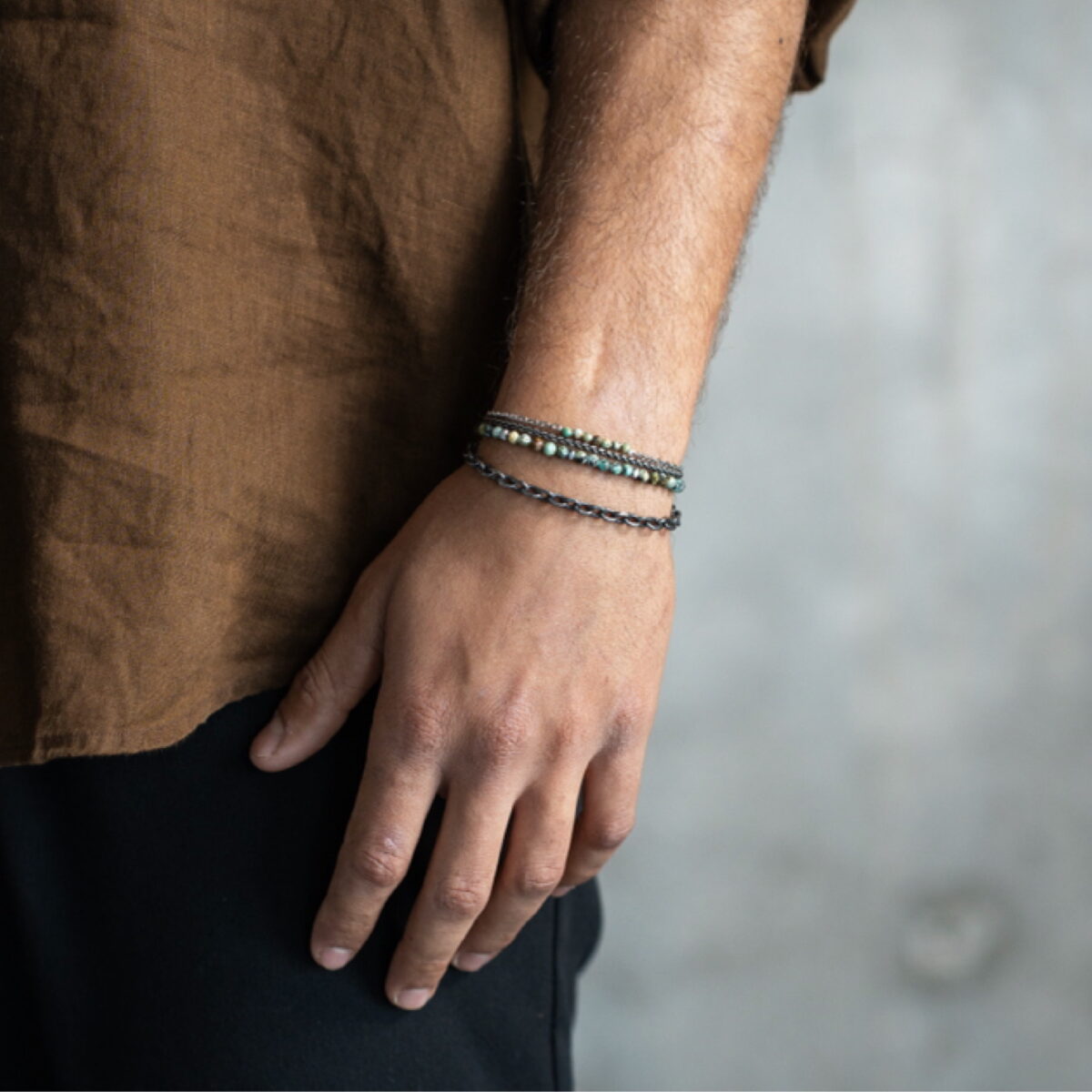 STACKED GREEN STONE BRACELET